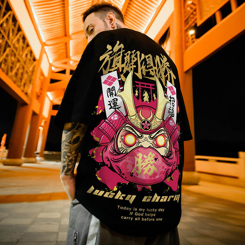 Cartoon Short Sleeve T-shirt Men's Trendy Chinese Style Retro Street Trendy Plus-sized Plus Size Couple Wear Half Sleeve Summer