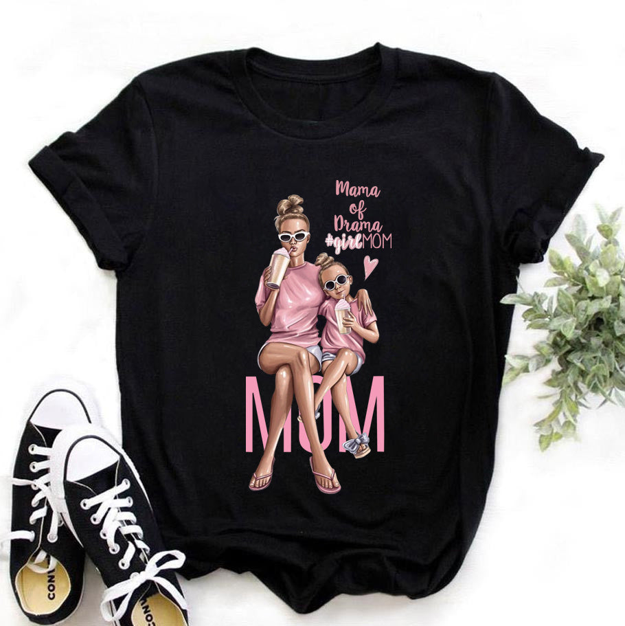 Printed Ladies Top Short Sleeve Street Net Red Parent-child Wear