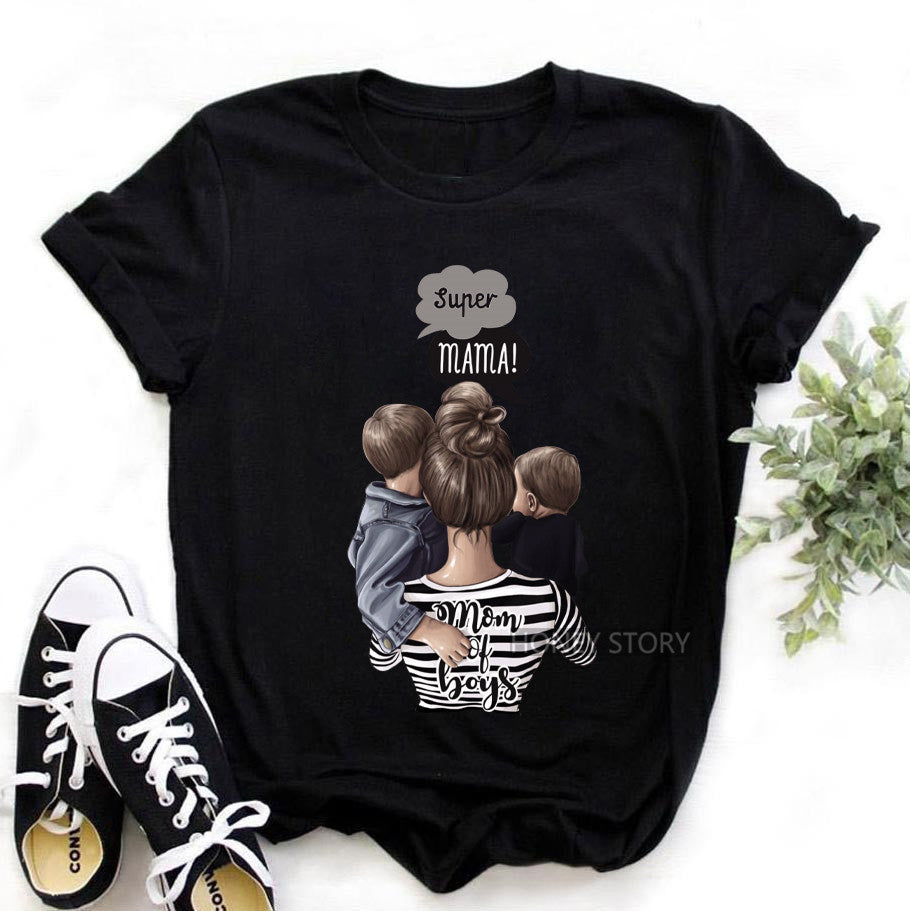 Printed Ladies Top Short Sleeve Street Net Red Parent-child Wear