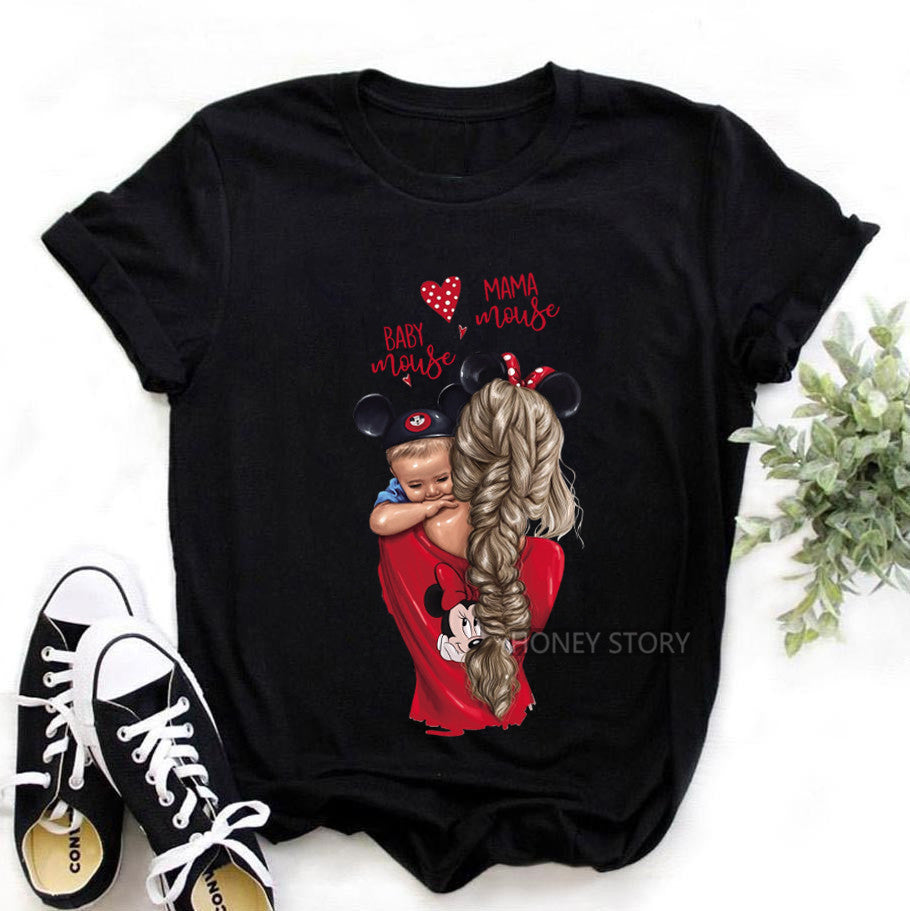 Printed Ladies Top Short Sleeve Street Net Red Parent-child Wear