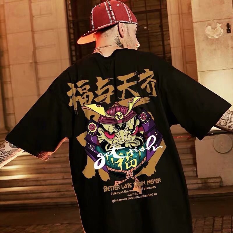 Cartoon Short Sleeve T-shirt Men's Trendy Chinese Style Retro Street Trendy Plus-sized Plus Size Couple Wear Half Sleeve Summer