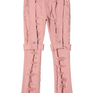Strap Raw Hem Jeans Hip-hop Street Wear Heavy Pants