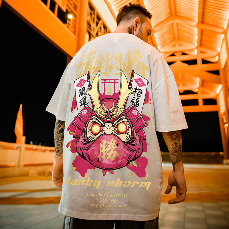 Cartoon Short Sleeve T-shirt Men's Trendy Chinese Style Retro Street Trendy Plus-sized Plus Size Couple Wear Half Sleeve Summer