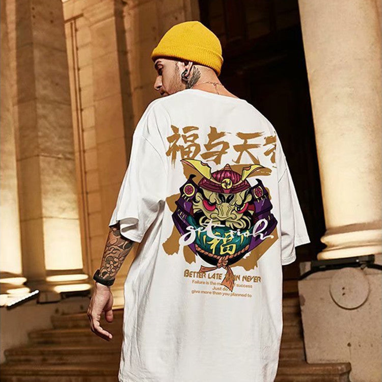 Cartoon Short Sleeve T-shirt Men's Trendy Chinese Style Retro Street Trendy Plus-sized Plus Size Couple Wear Half Sleeve Summer
