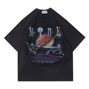 Street Men's Wear National Fashion Brand Star Print Washed And Worn Short Sleeve